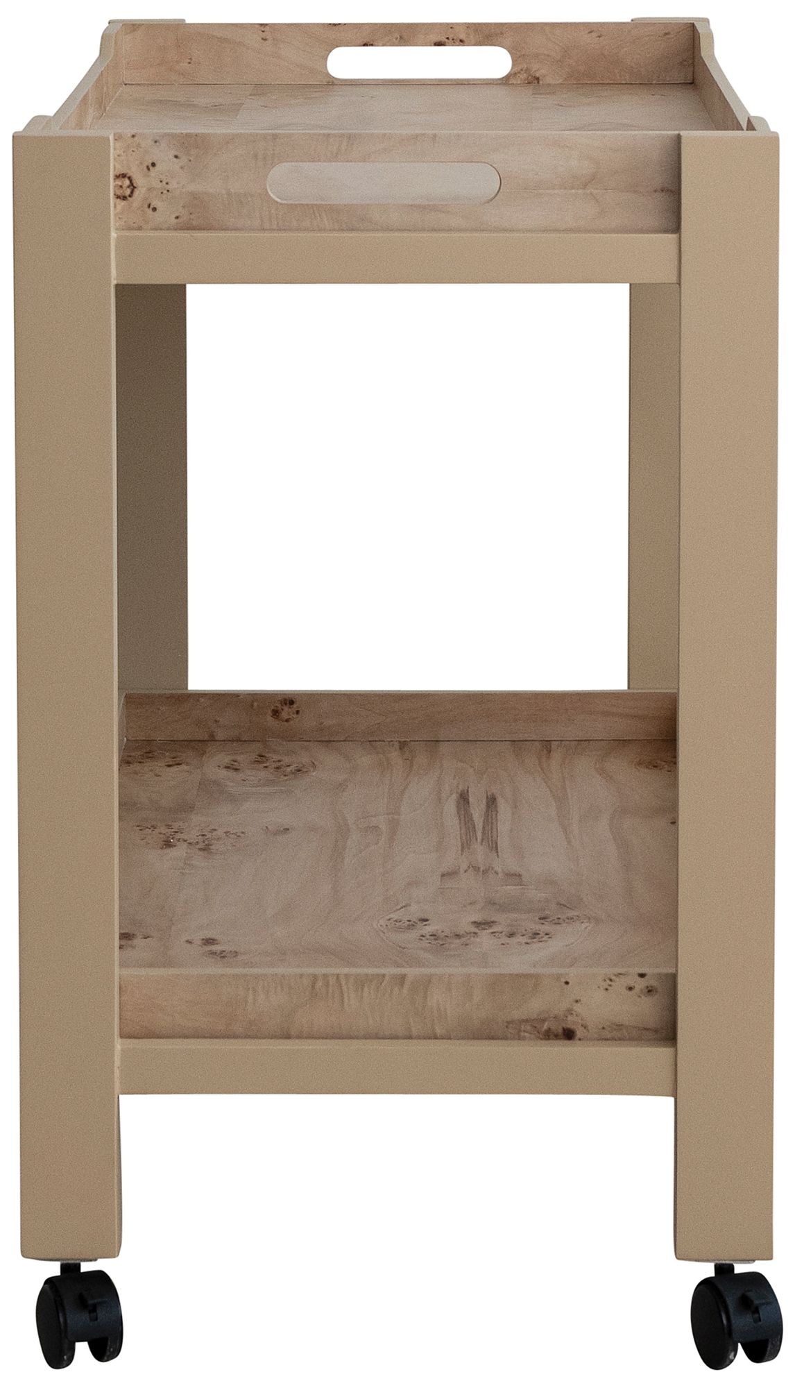 Thumbnail3 of Wood and Burl Wood Veneer 2-Tier Bar Cart on Casters, Natural Finish more views