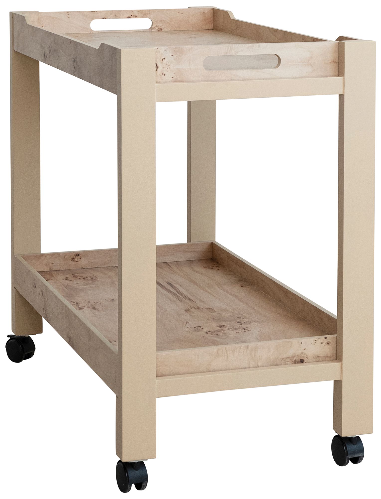 Thumbnail4 of Wood and Burl Wood Veneer 2-Tier Bar Cart on Casters, Natural Finish more views