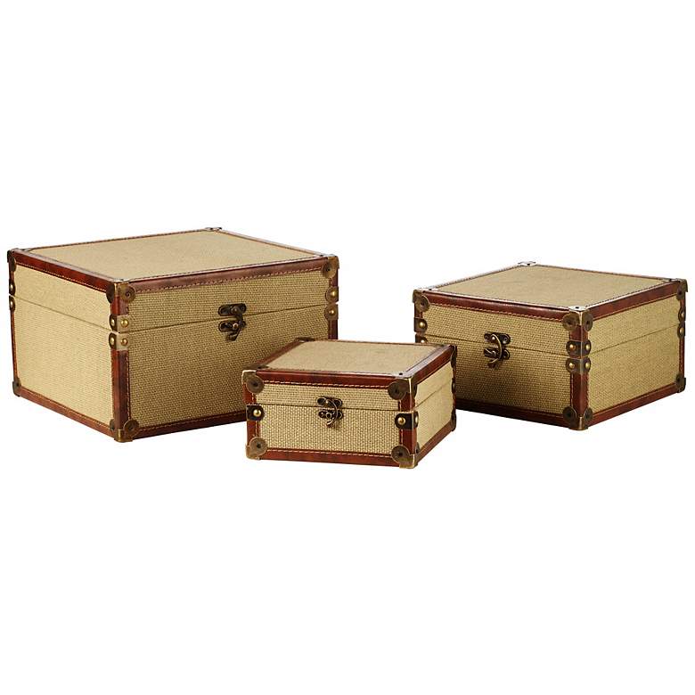 Image 1 Wood and Burlap Decorative Boxes Set of 3