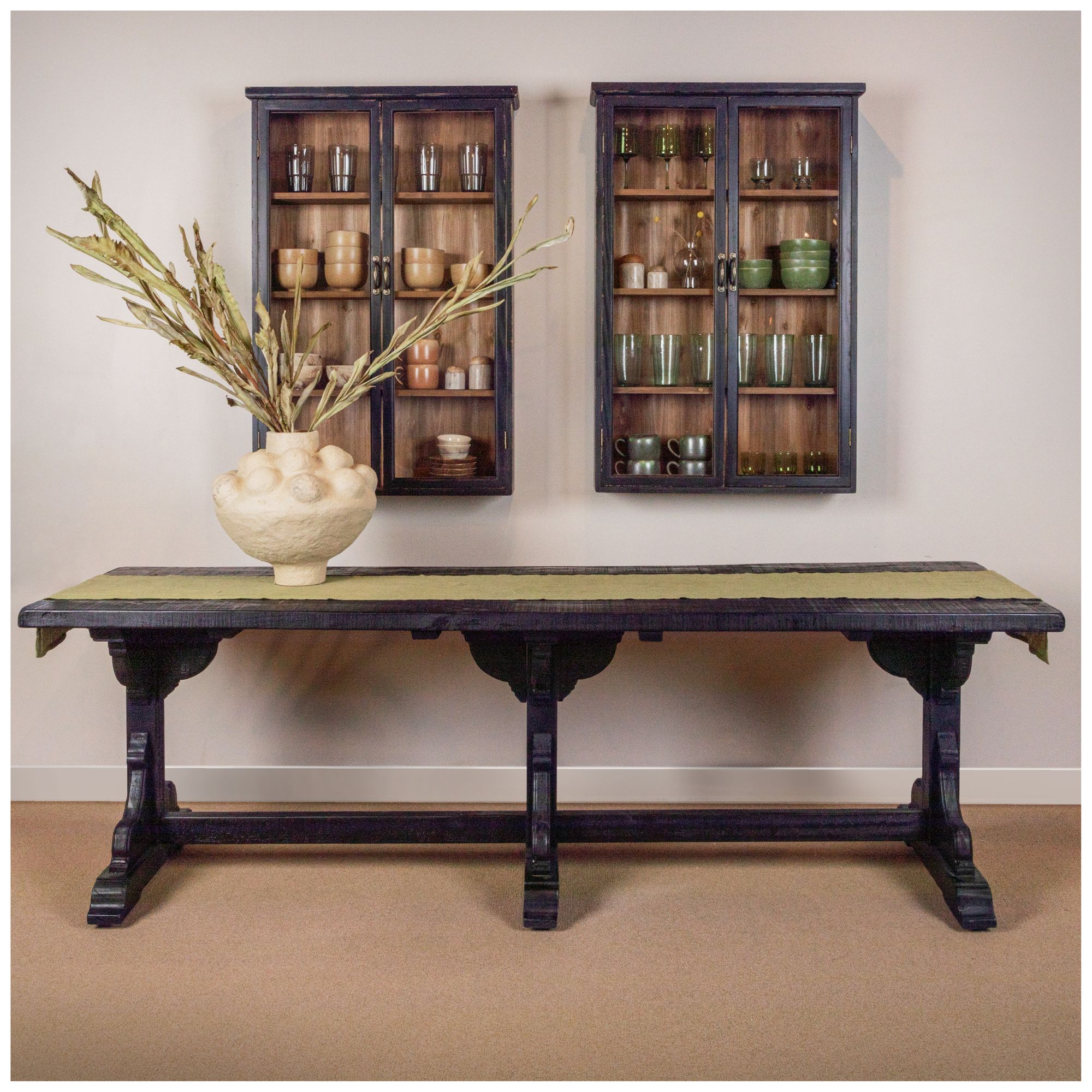 Image 2 Wood and Glass Display Cabinet, Natural and Black more views