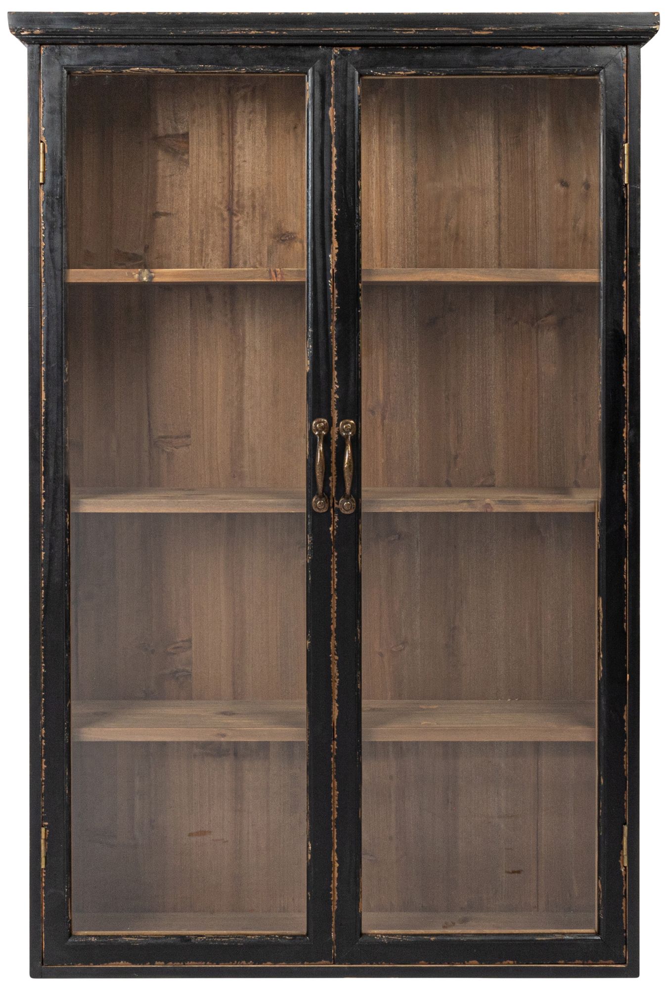 Wood and Glass Display Cabinet, Natural and Black