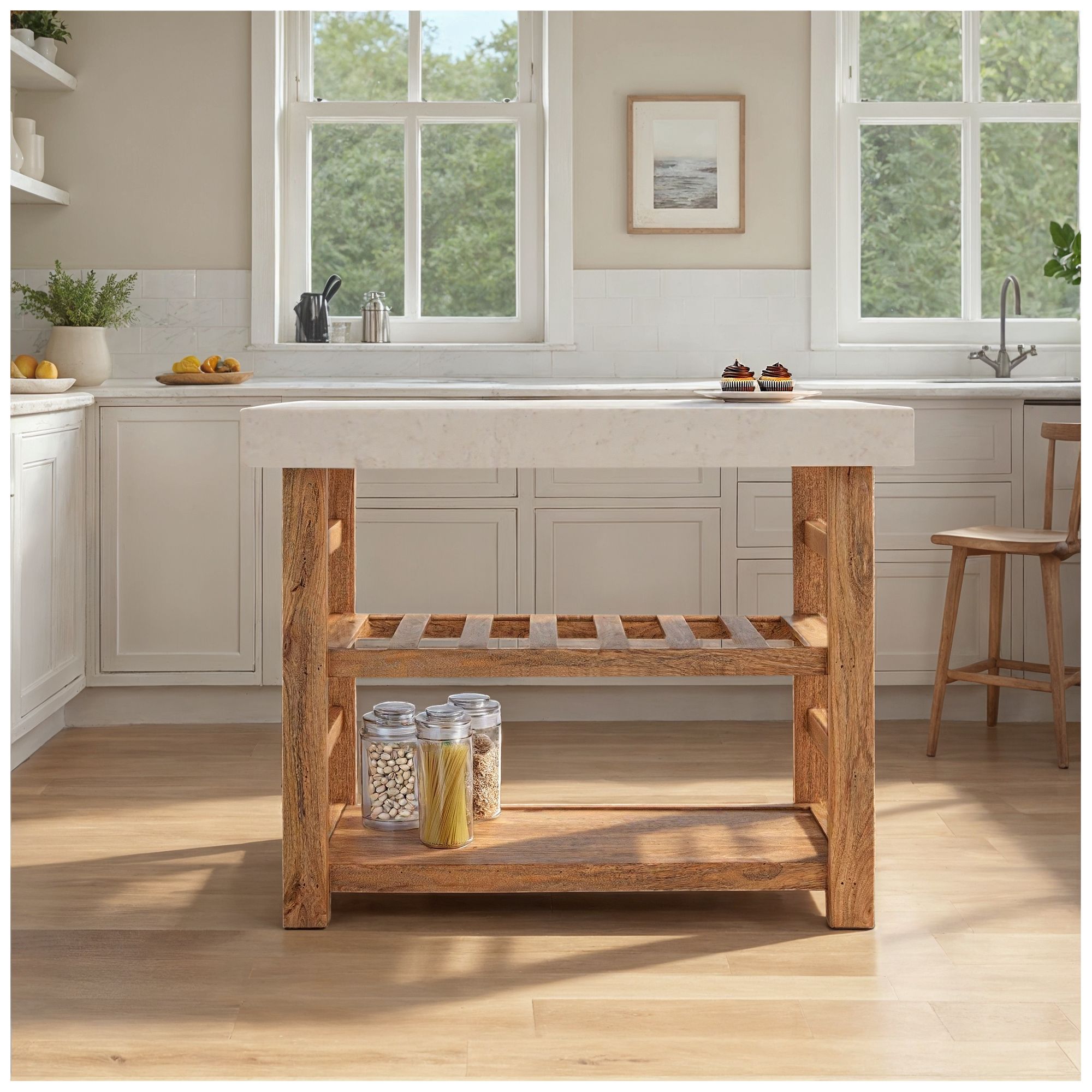 Image 2 Wood Console Table with Marble, Walnut Finish more views