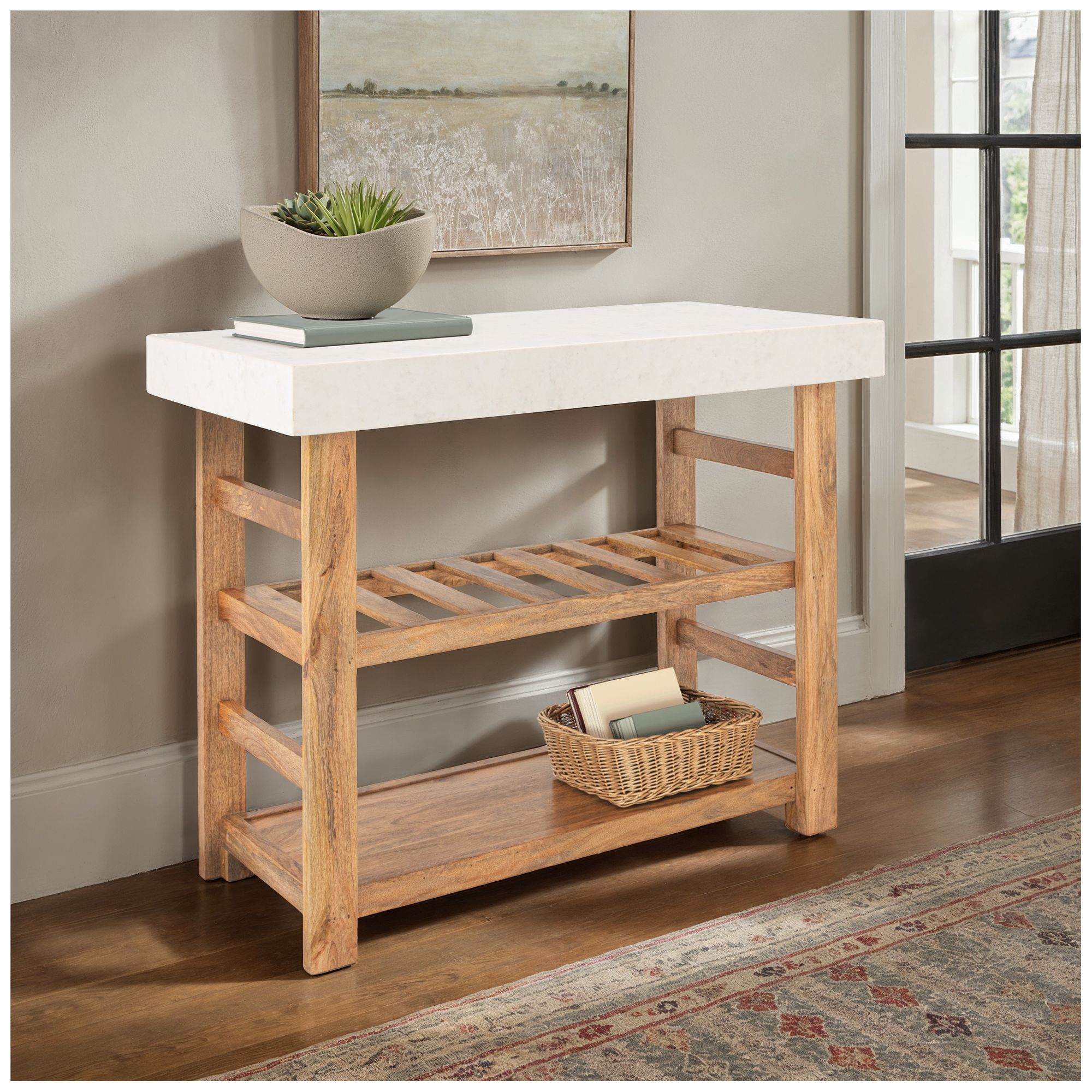 Image 4 Wood Console Table with Marble, Walnut Finish more views