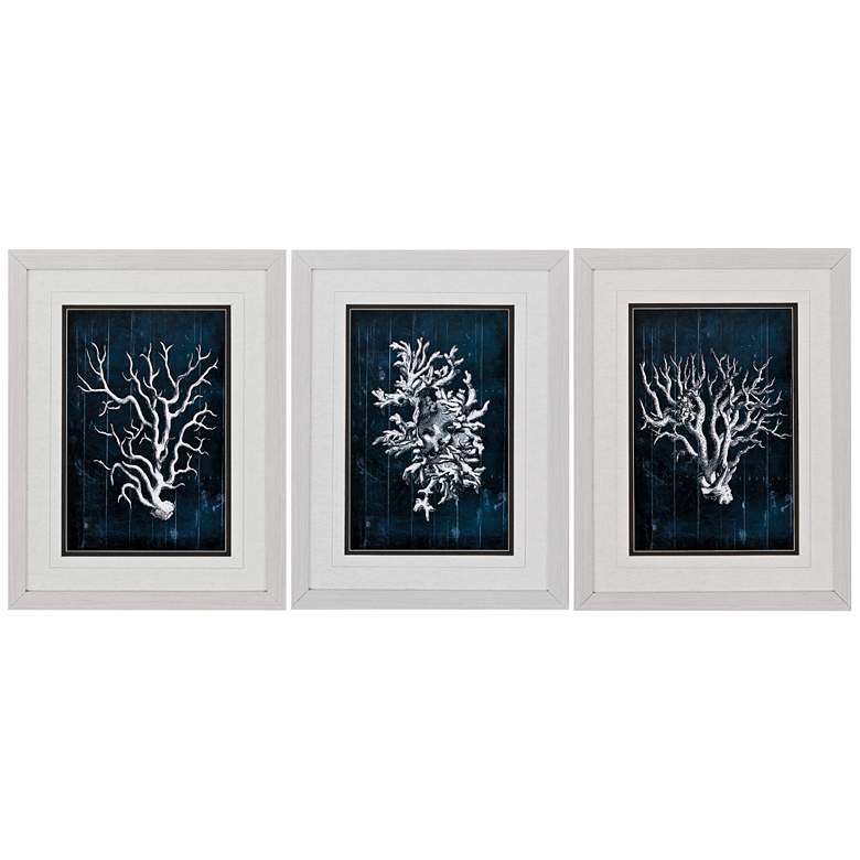 Image 2 Wood Coral Blue 3-Piece 26 inch High Frame Wall Art Set