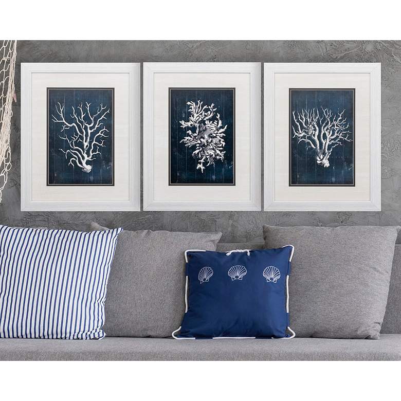 Wood Coral Blue 3-Piece 26&quot; High Frame Wall Art Set