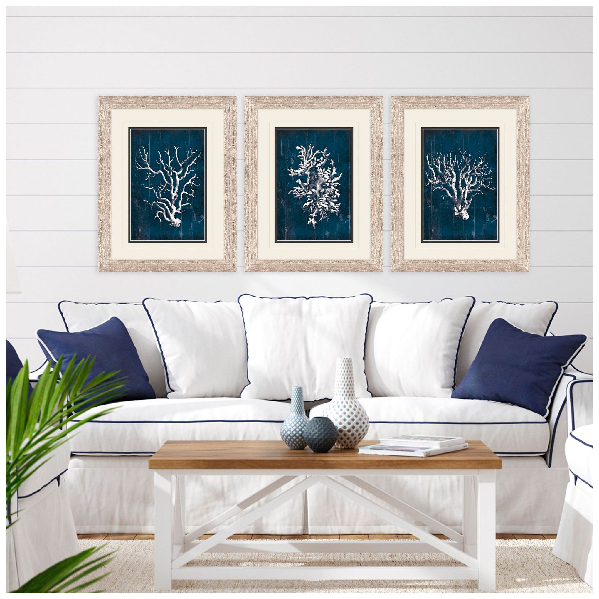 Image 3 Wood Coral Blue 3-Piece 26" High Frame Wall Art Set more views