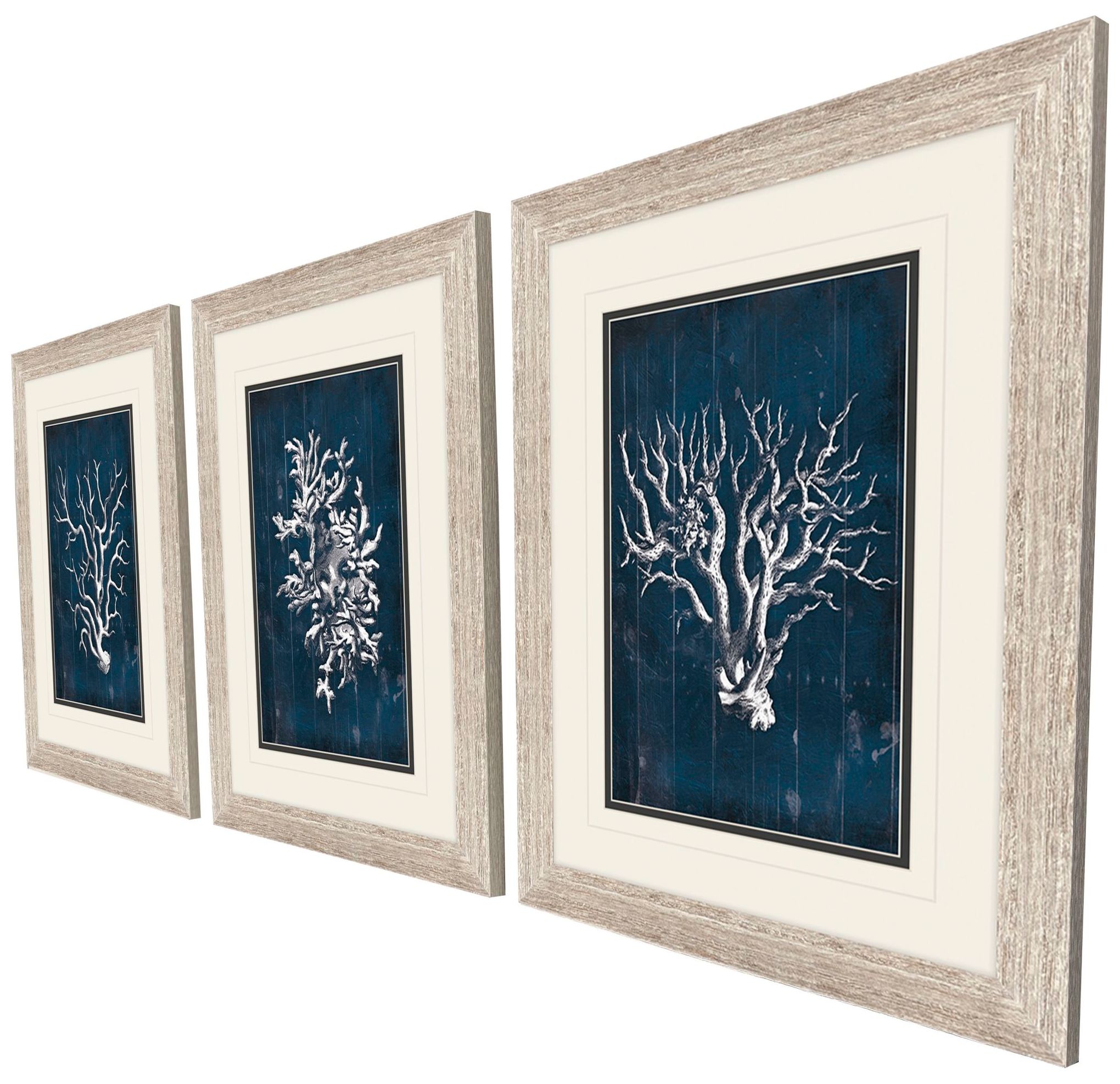 Image 5 Wood Coral Blue 3-Piece 26" High Frame Wall Art Set more views