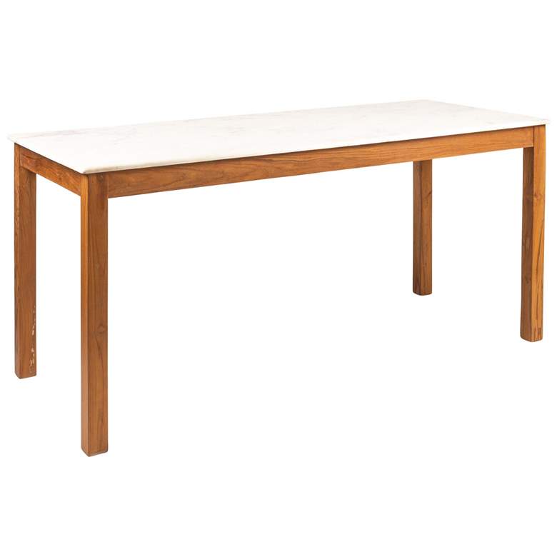 Image 1 Wood Farm Table with Marble Top, Natural and White