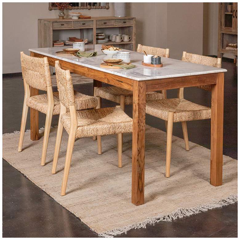 Image 2 Wood Farm Table with Marble Top, Natural and White more views