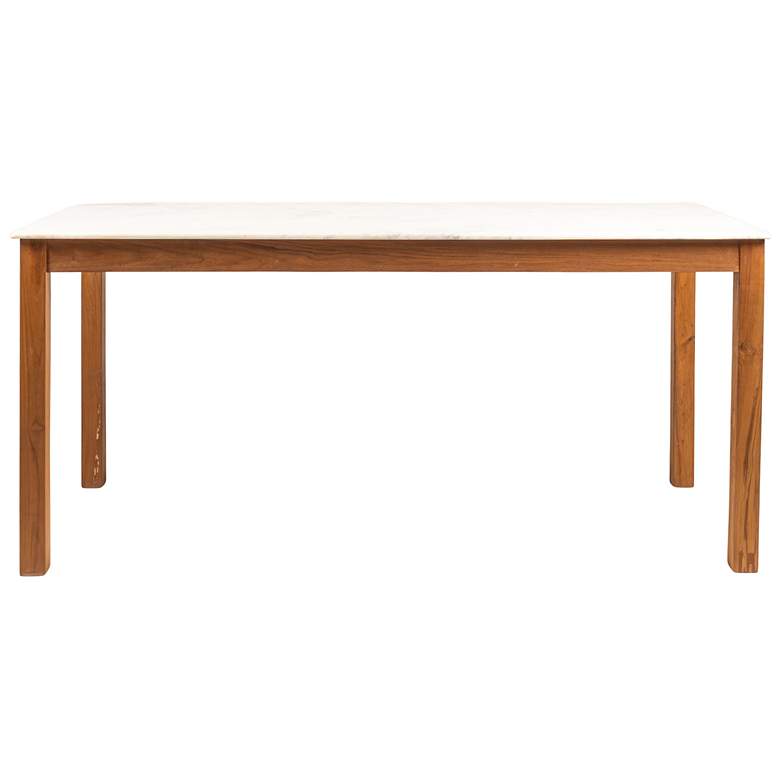 Image 4 Wood Farm Table with Marble Top, Natural and White more views