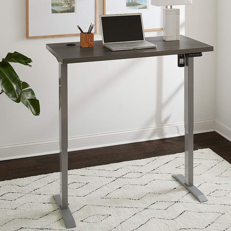 Image 2 Wood Grain Gray 47 inch Wide Adjustable Electric Lift Desk