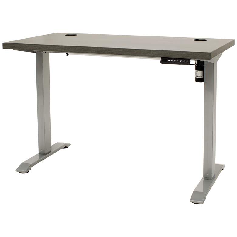 Image 7 Wood Grain Gray 47 inch Wide Adjustable Electric Lift Desk more views