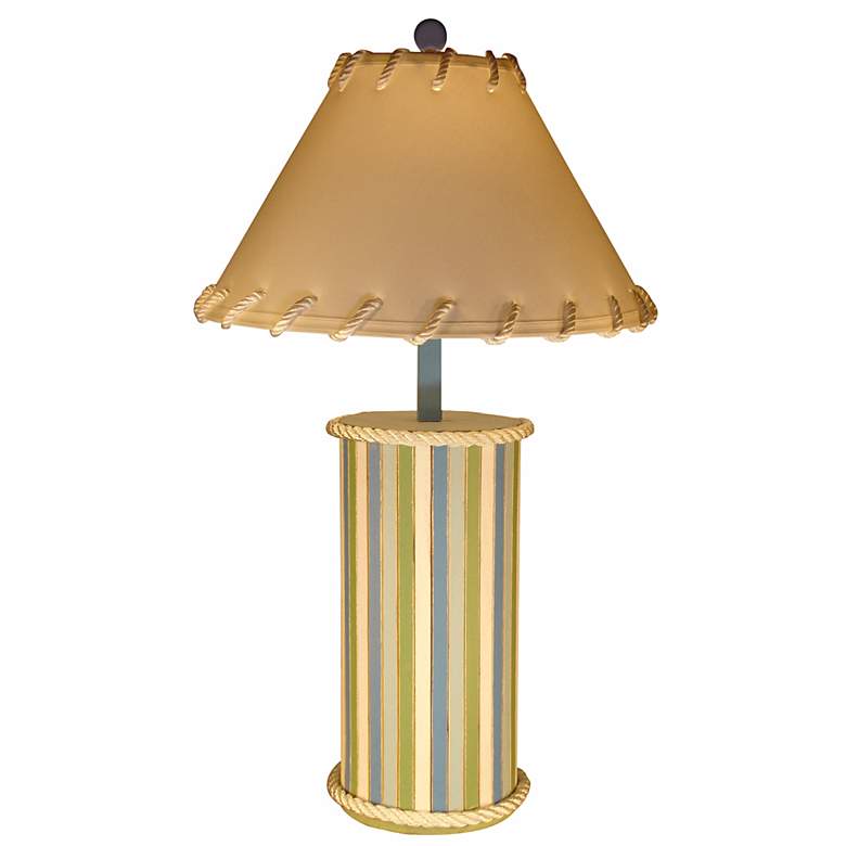 Image 1 Wood Plank Beach Stripe Cylinder Table Lamp