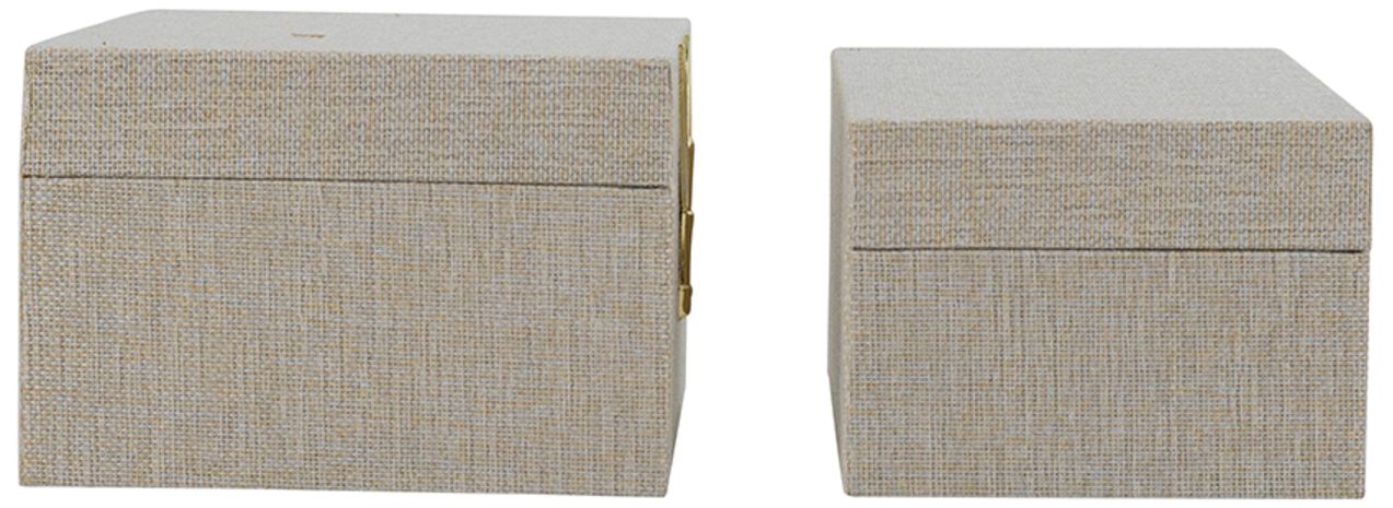 Image 5 Wood Storage Boxes Textured Gray Linen Gold Leaf Accents Set of 2 more views