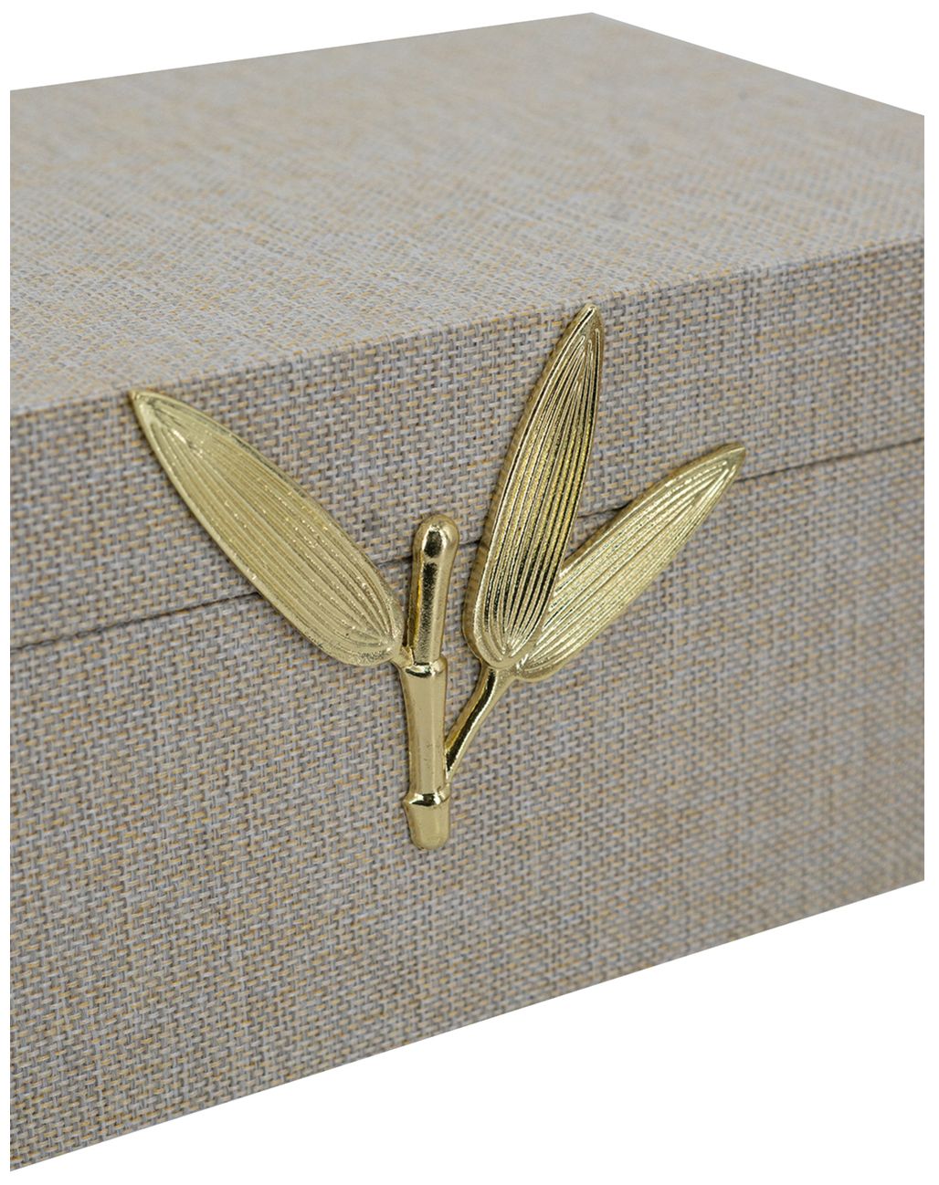 Image 6 Wood Storage Boxes Textured Gray Linen Gold Leaf Accents Set of 2 more views