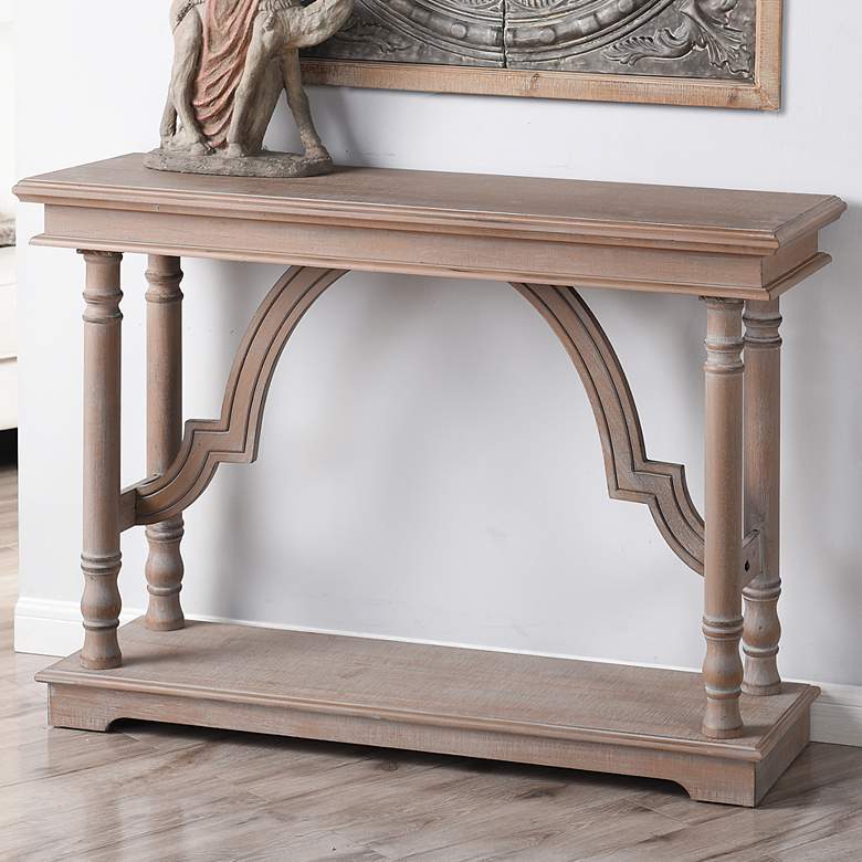 Image 1 Wood Trestle Grey Wash Console Table