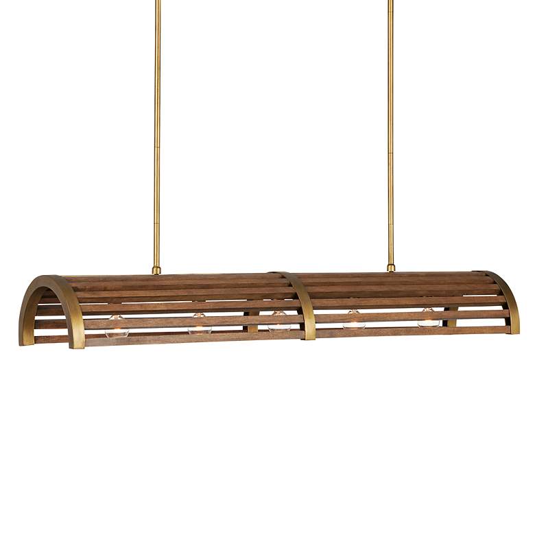 Image 3 Woodbine 42"W Brass and Chestnut 5-Light Island Chandelier
