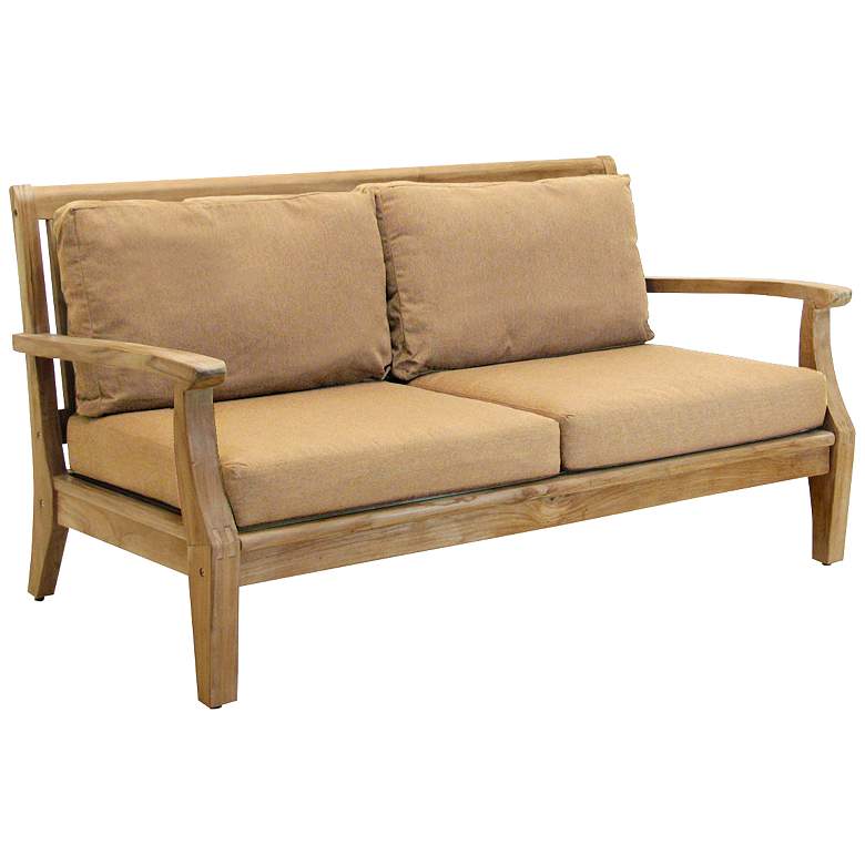 Image 1 Woodbury Heather Beige Natural Teak Wood Outdoor Loveseat