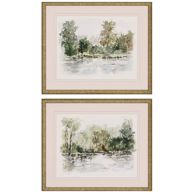 Image 1 Wooded Stream 24"W x 20"H Traditional Framed Art Set of 2