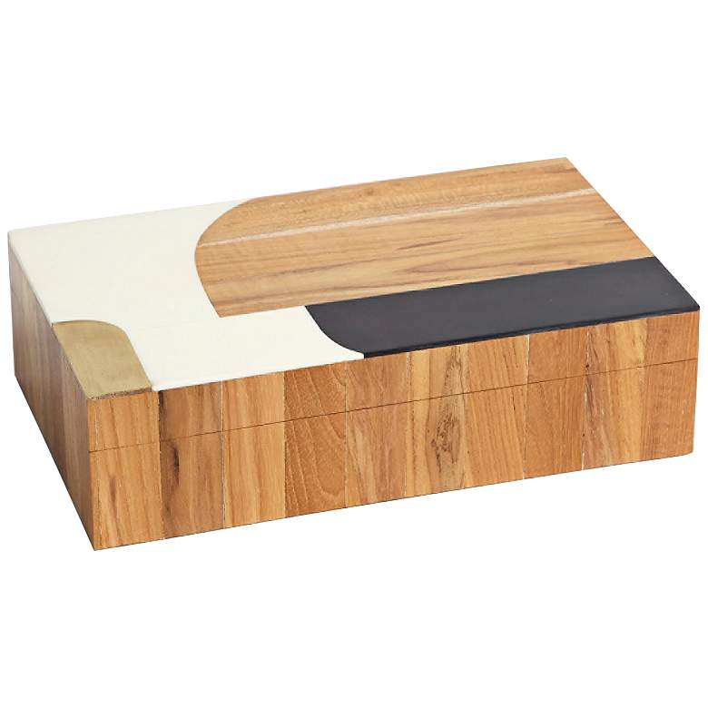 Image 1 Wooden Inlaid 12" Wide Black and Ivory Decorative Box