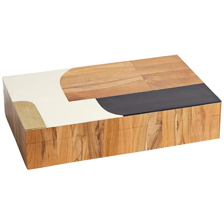 Image 1 Wooden Inlaid 15" Wide Black and Ivory Decorative Box
