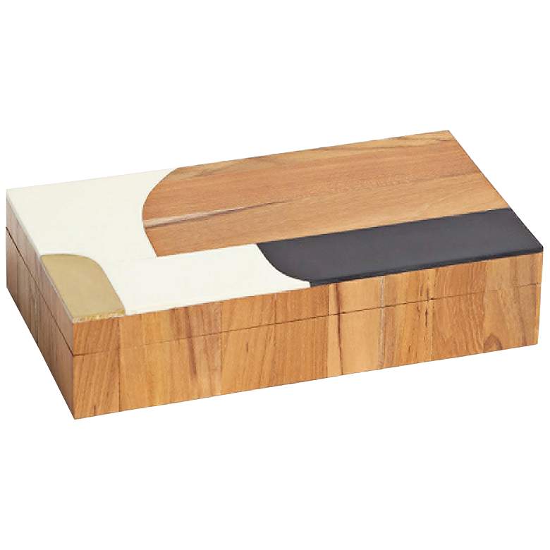 Image 1 Wooden Inlaid 9" Wide Black and Ivory Decorative Box