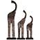 Wooden Standing Elephant with Raised Trunks Statues Set of 3