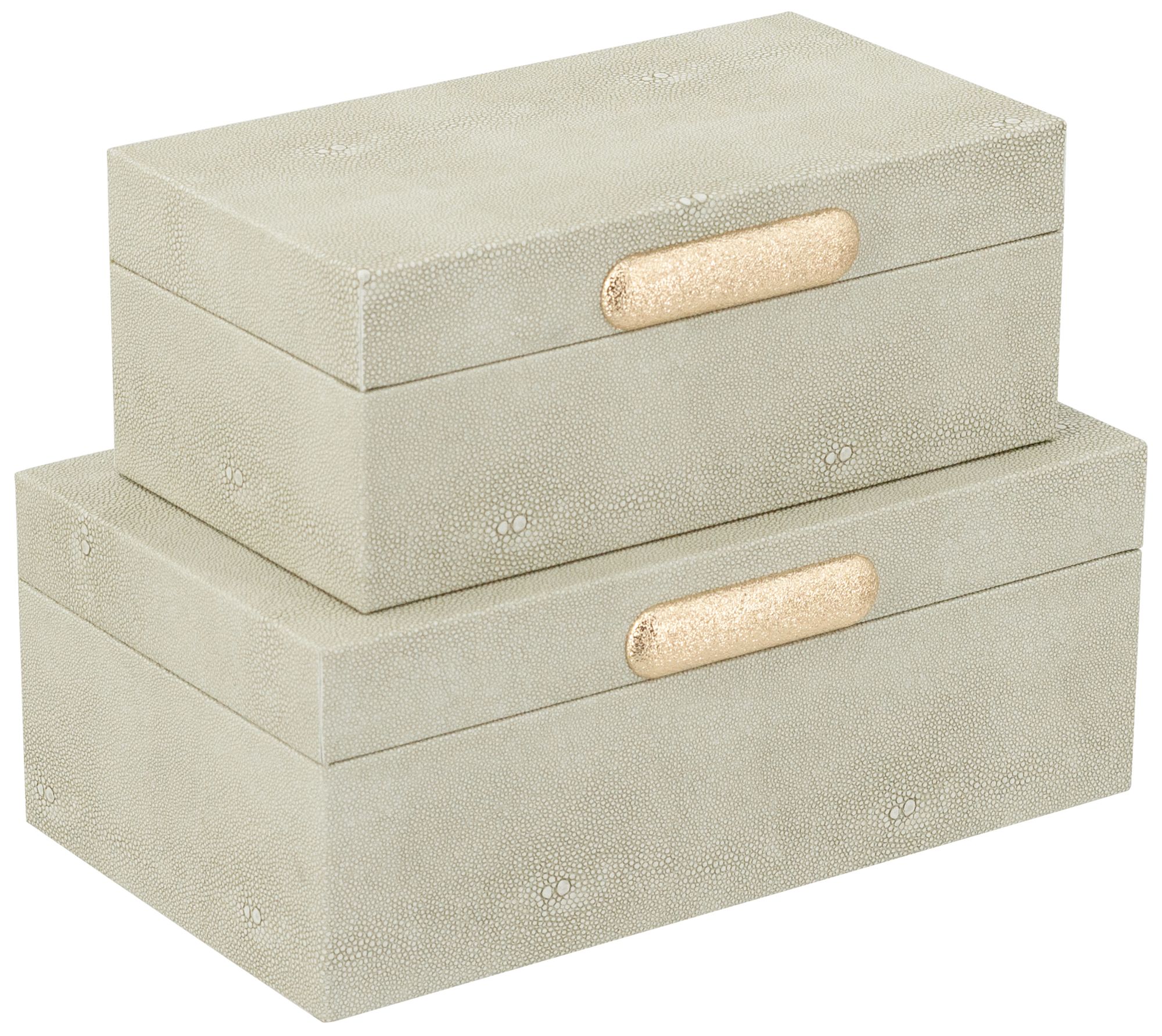 Image 2 Wooden Storage Boxes w/ Gray Faux Leather & Gold Handle Set of 2