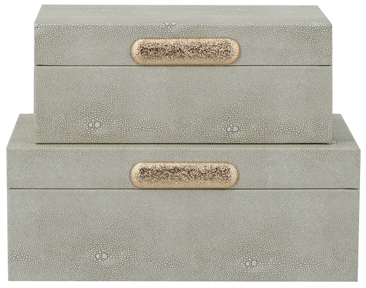Image 3 Wooden Storage Boxes w/ Gray Faux Leather & Gold Handle Set of 2 more views