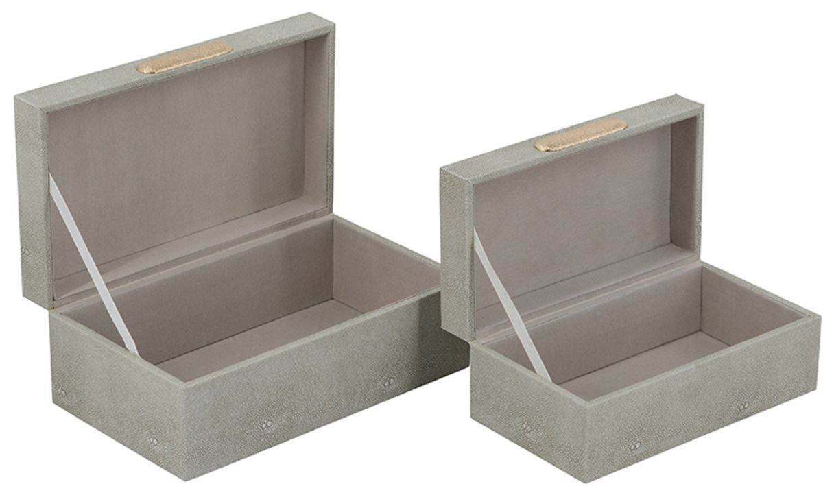 Image 4 Wooden Storage Boxes w/ Gray Faux Leather & Gold Handle Set of 2 more views