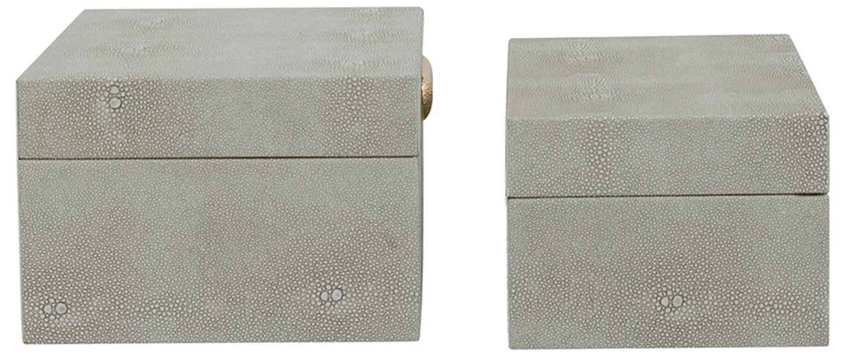 Image 5 Wooden Storage Boxes w/ Gray Faux Leather & Gold Handle Set of 2 more views