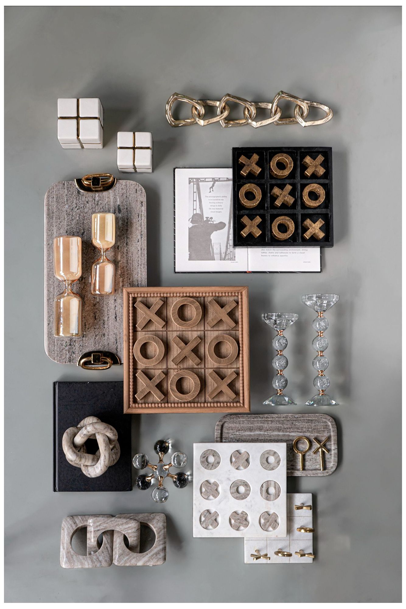 Wooden Tic-Tac-Toe Game Set with Brown and Gold Finish