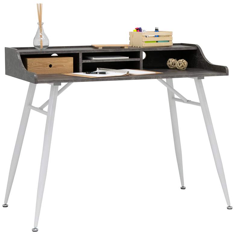 Image 3 Woodford 41 1/4" Wide White and Cement Writing Desk