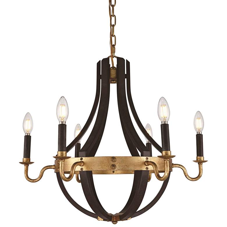 Image 1 Woodland 24"W Saddle Rust and Golden Iron 6-Light Chandelier