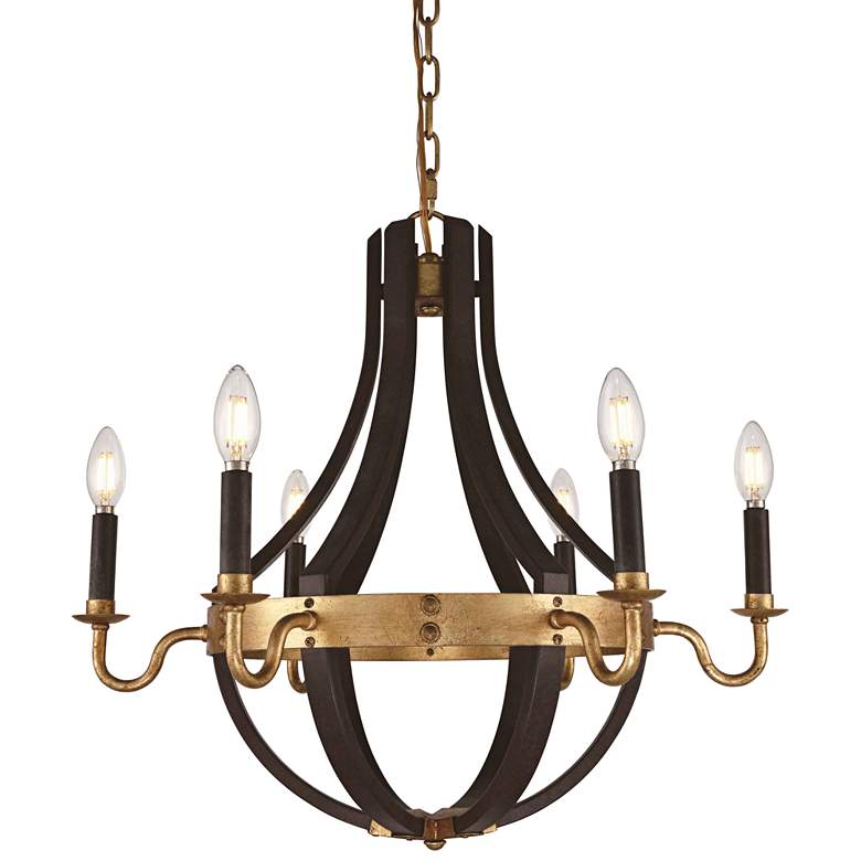 Image 1 Woodland 24 inchW Saddle Rust and Golden Iron 6-Light Chandelier