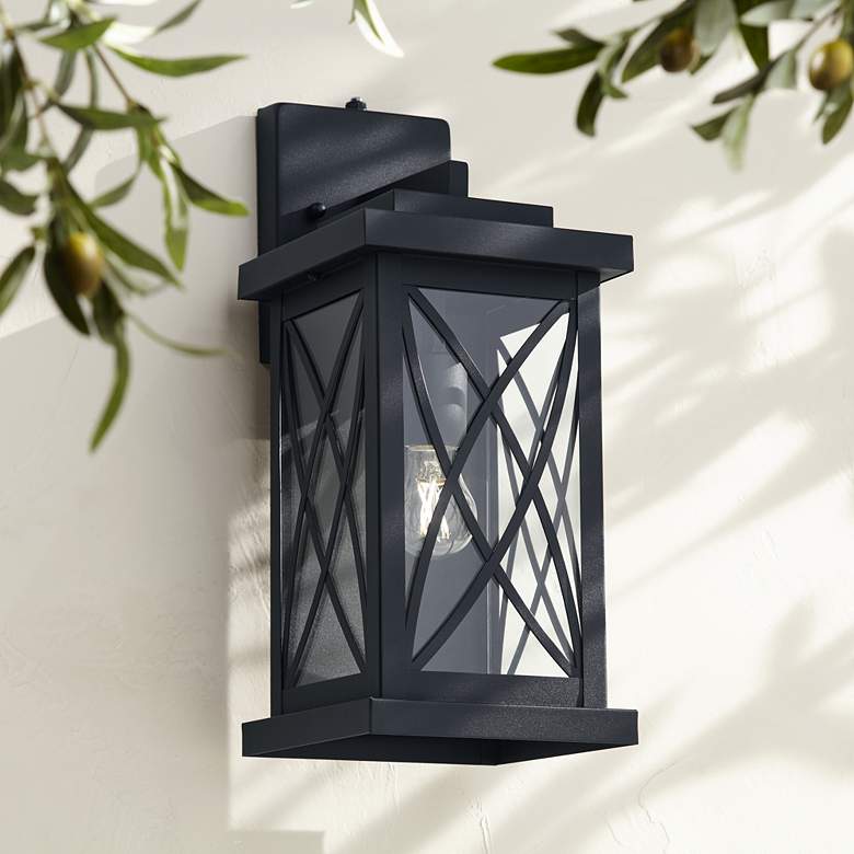 Image 6 Woodland Park 15" Black Dusk to Dawn Outdoor Porch Light Set of 2 more views