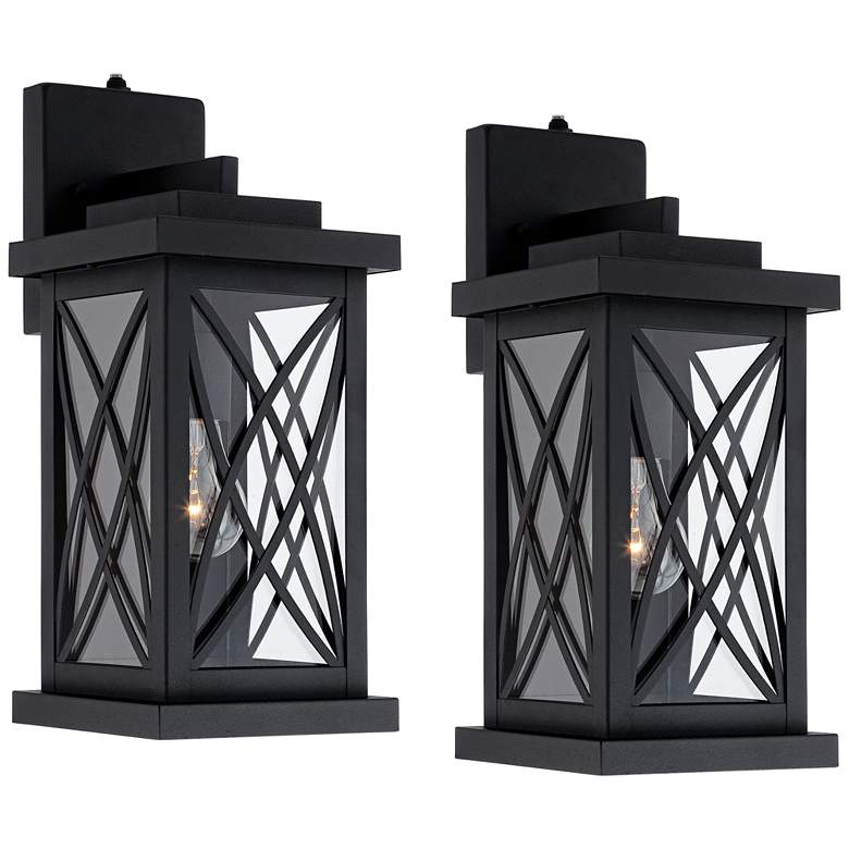 Image 2 Woodland Park 15 inchH Black Dusk to Dawn Outdoor Porch Light Set of 2