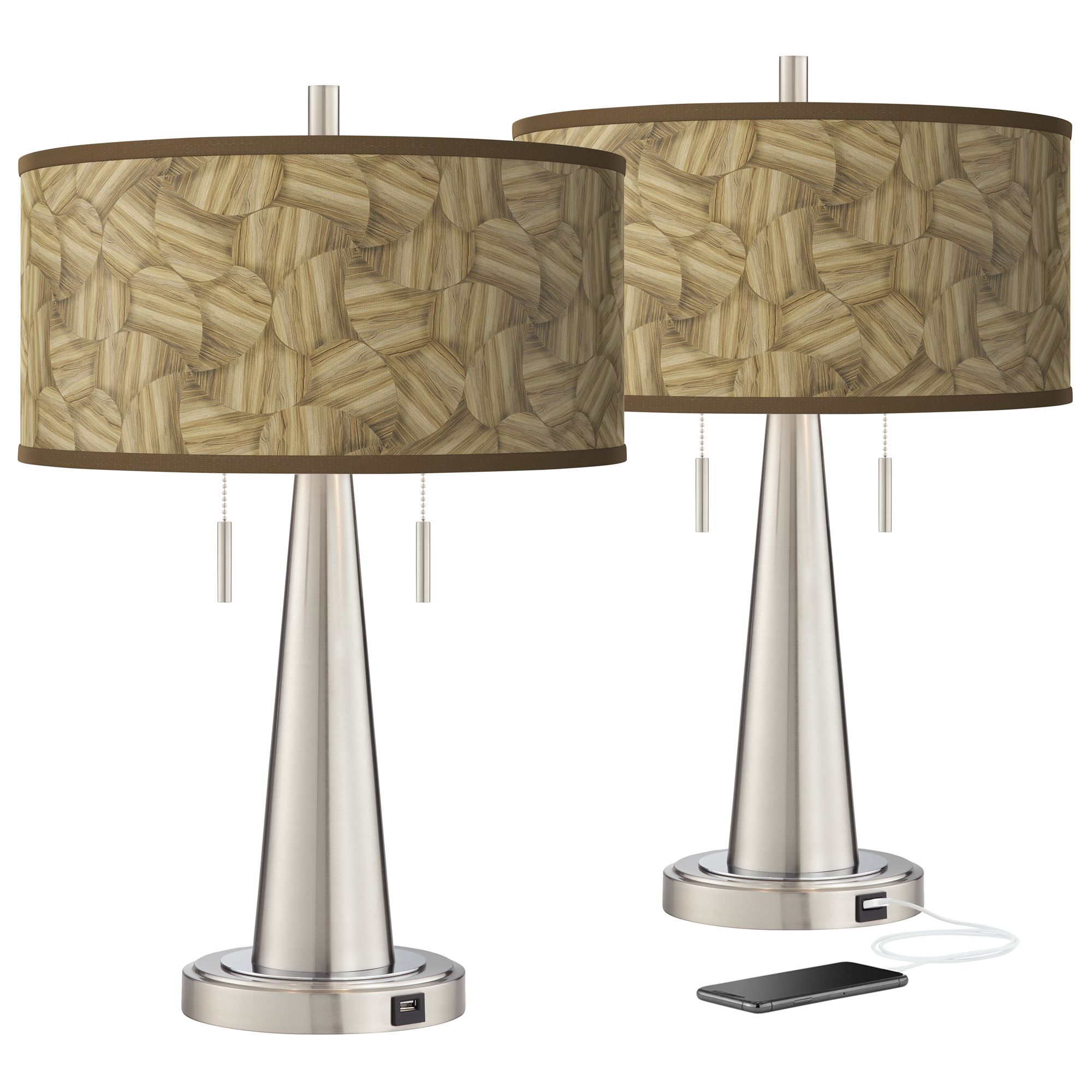 Woodland Vicki Brushed Nickel USB Table Lamps Set of 2