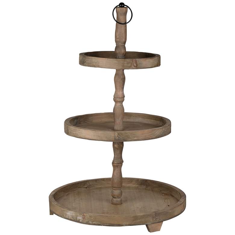 Image 1 Woodruff Weathered Natural Wood Round 3-Tier Serving Tray