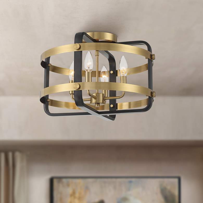 Image 1 Woodway 15 3/4" Wide Gold Black 4-Light Ceiling Light