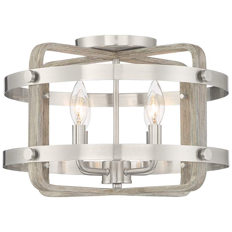 Woodway 15 3/4&quot;W Brushed Nickel and Wood Grain Ceiling Light more views