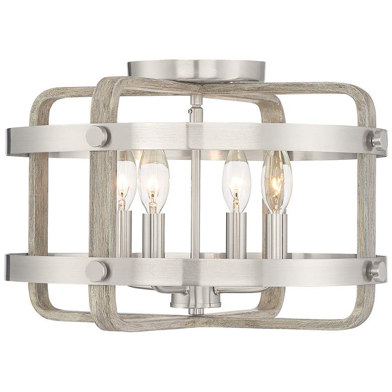 Woodway 15 3/4&quot;W Brushed Nickel and Wood Grain Ceiling Light more views