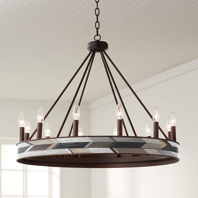 Image 1 Woodwork Arrows Jessa 29 1/2" Wide Bronze Wheel Chandelier