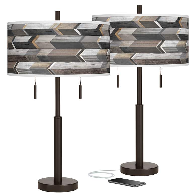 Image 1 Woodwork Arrows Robbie Bronze USB Table Lamps Set of 2