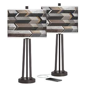 Image1 of Woodwork Arrows Susan Dark Bronze USB Table Lamps Set of 2