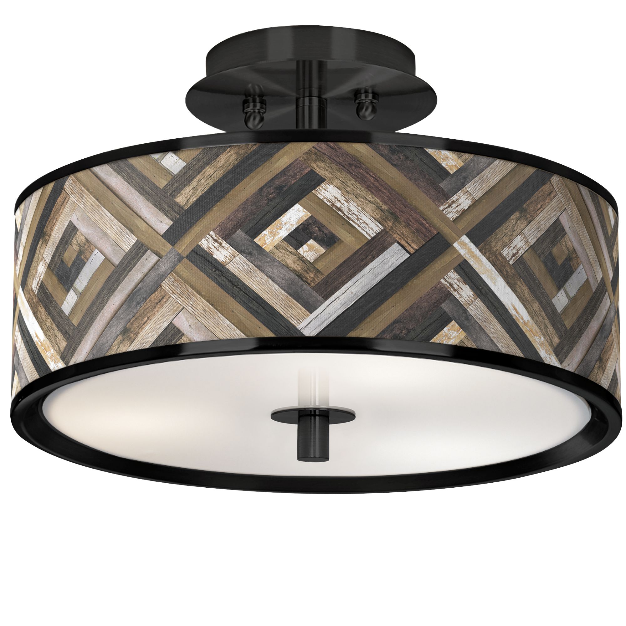 Image Woodwork Diamonds 14" Wide Black Frame Rustic Farmhouse Ceiling Light