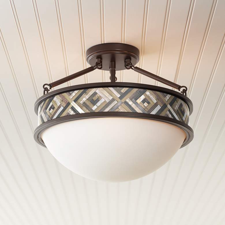 Image 1 Woodwork Diamonds Banded 16" Wide Bronze Ceiling Light