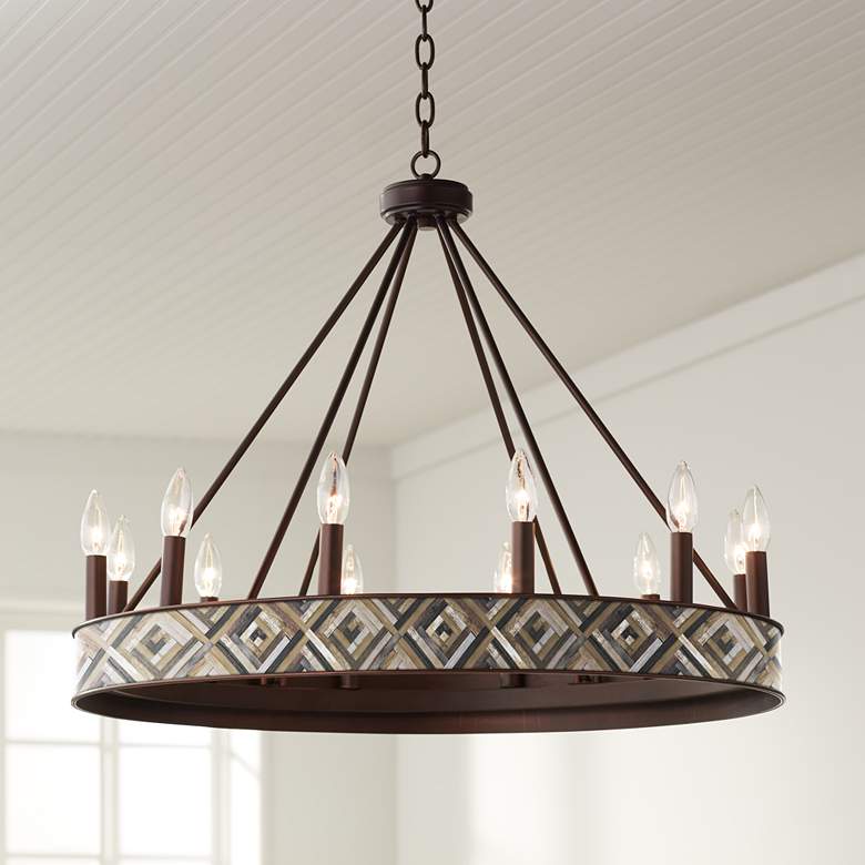 Image 1 Woodwork Diamonds Jessa 29 1/2" Wide Bronze Wheel Chandelier