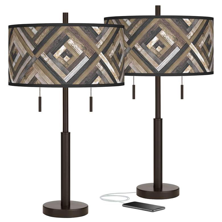 Image 1 Woodwork Diamonds Robbie Bronze USB Table Lamps Set of 2