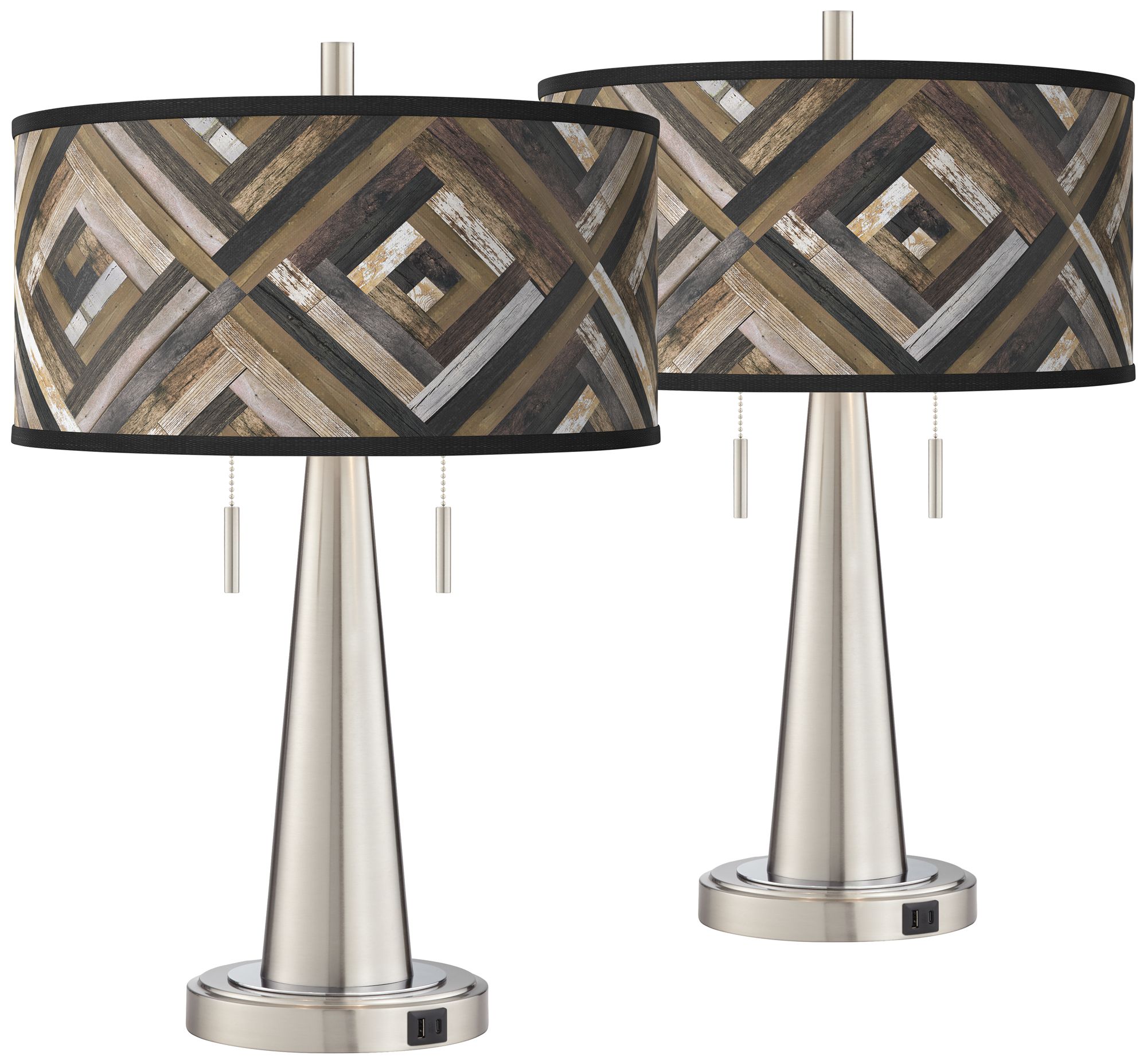 Blue TiffanyStyle Vicki Brushed Nickel USB Table Lamps Set of 2
